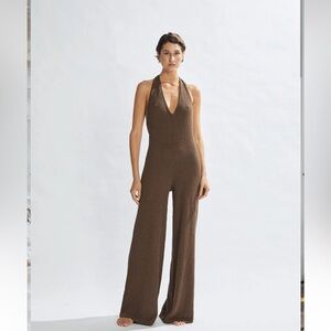ONE MILE - Elegant Brown Halter Jumpsuit - Worn Twice - Australian Designer